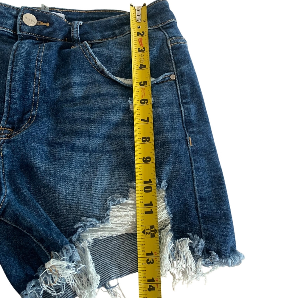 RISEN High Rise Distressed Denim Shorts L Coastal Cowgirl Festival Boho RDS6089 - Picture 7 of 8